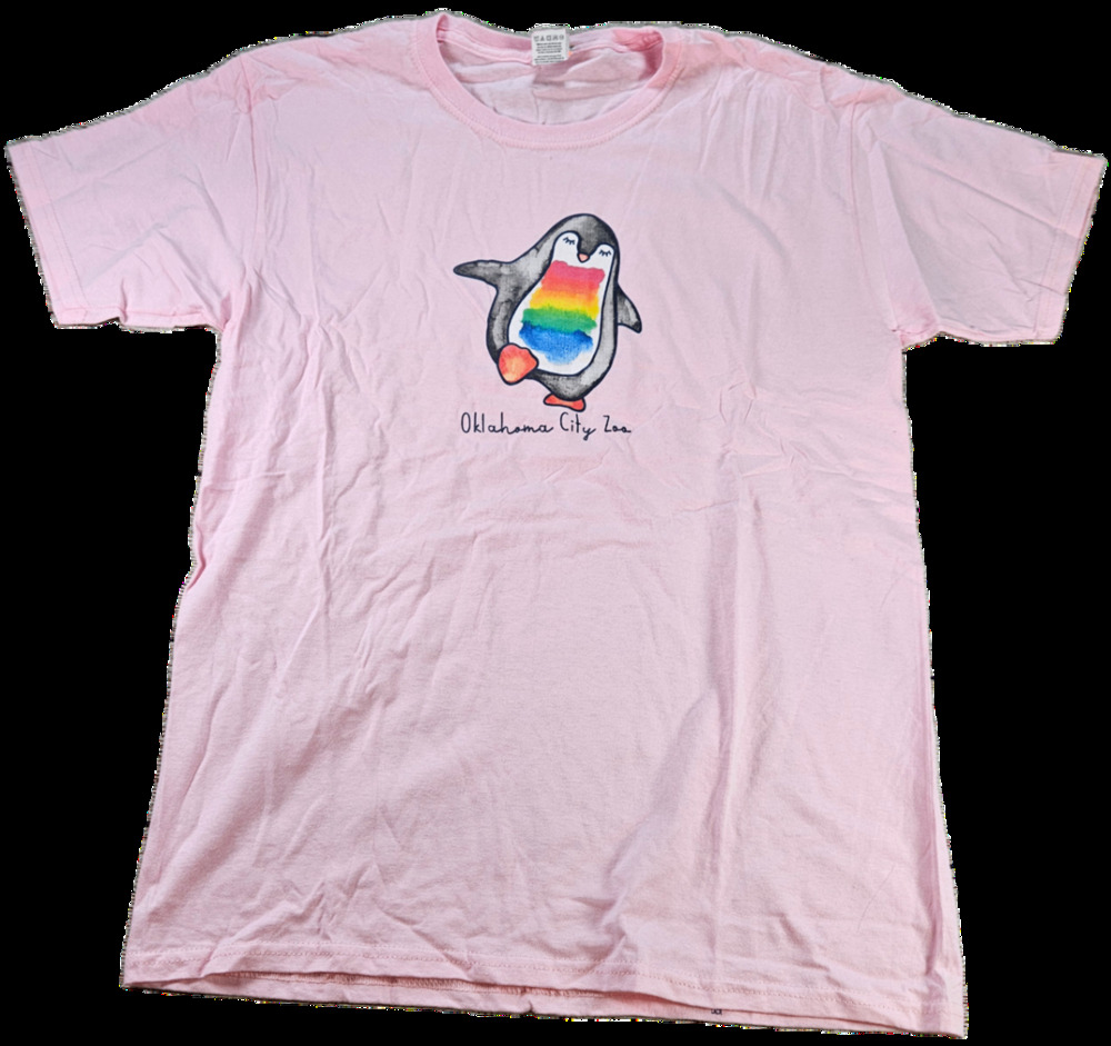 Oklahoma City Zoo T-Shirt Fruit of the Loom Youth Pink XL Rainbow Penguin Cotton